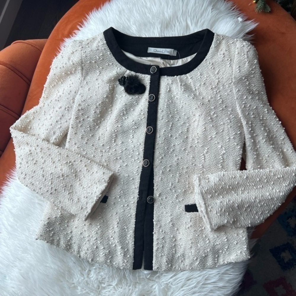 Vintage Tweed Cream & Black Tweed Jacket Fits like M
